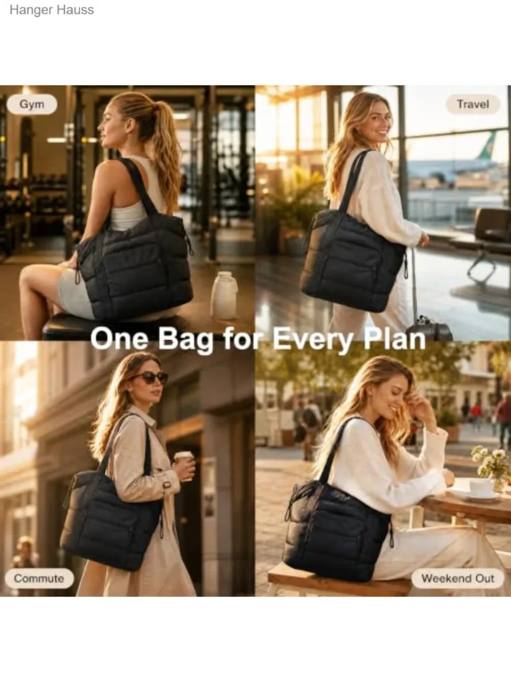 Lightweight Quilted Puffer Tote Bag for Women with Multiple Pockets